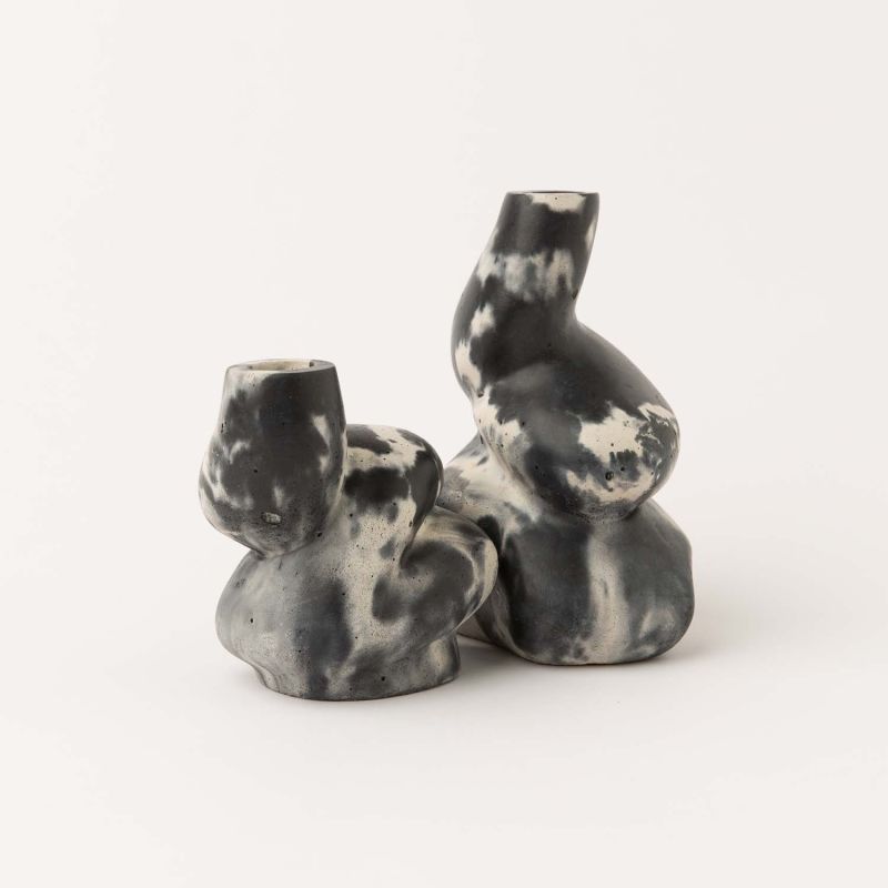 The Cuddle - Pair Of Concrete Candle Holders - Mono - Black & White image