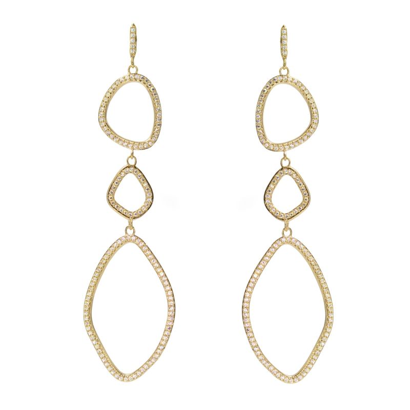 Triple Organic Shape Dangle Earrings - Gold image
