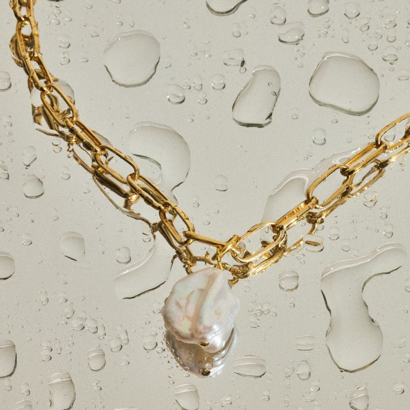 Ryna Link Chain Pearl Necklace - 18K Gold Vermeil image