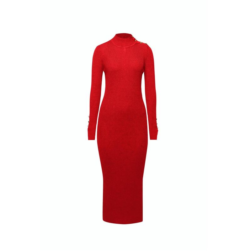 Adriana Maxi Ribbed Wool Dress In Scarlet image