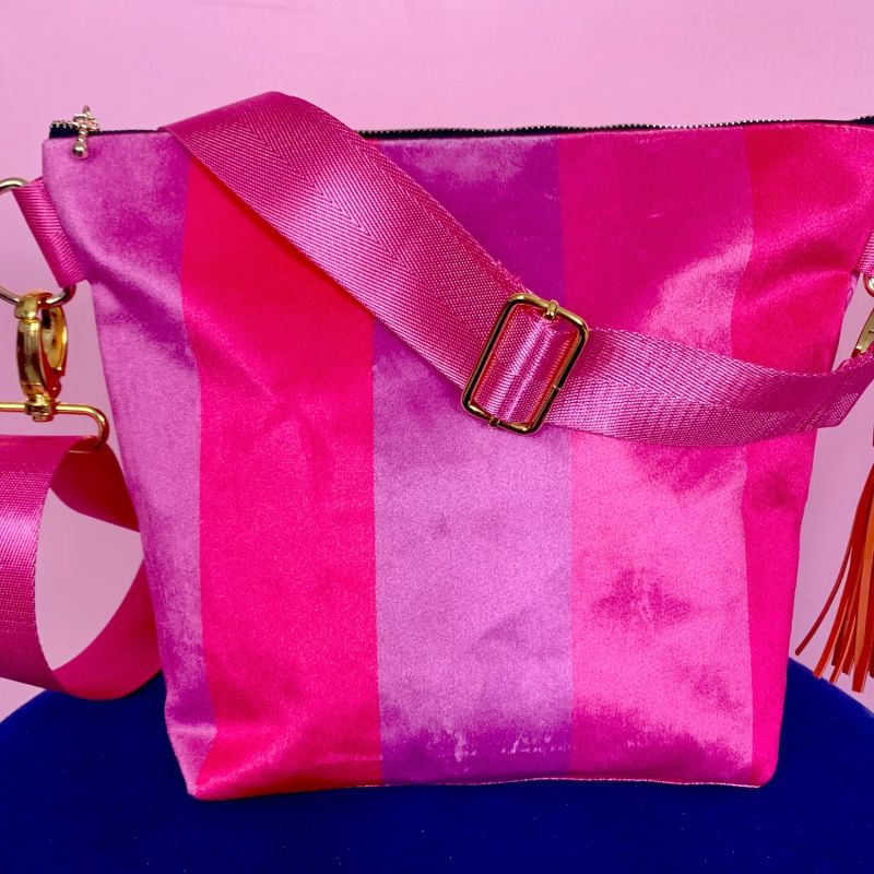 Magenta Stripe Velvet Handbag image