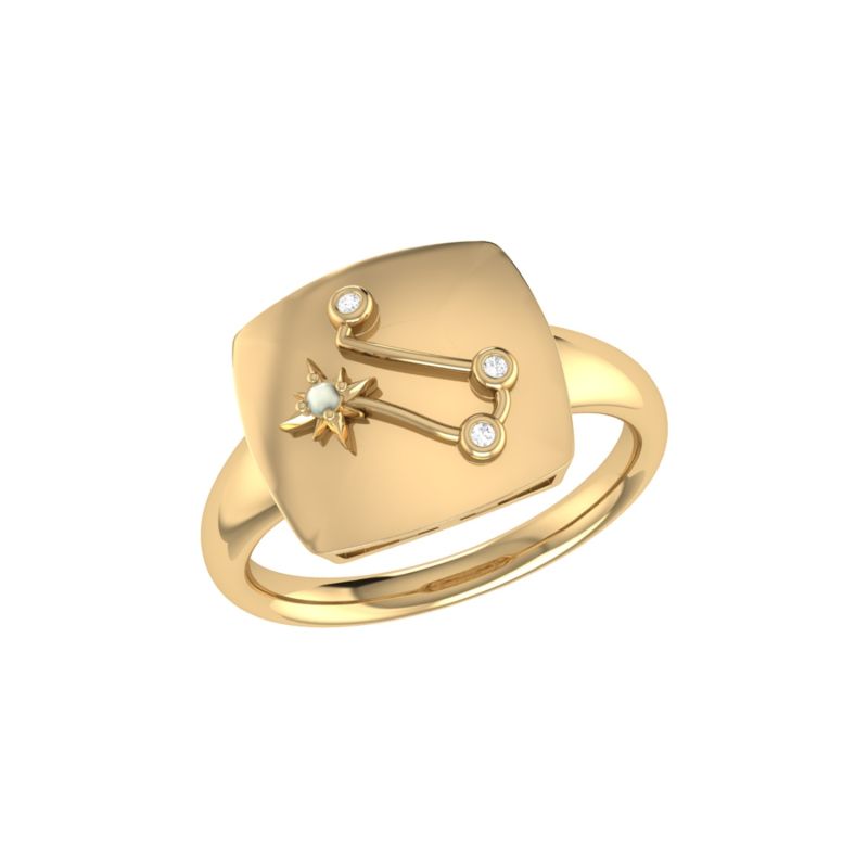 Gemini Twin Constellation Signet Ring In 14 Kt Yellow Gold Vermeil image