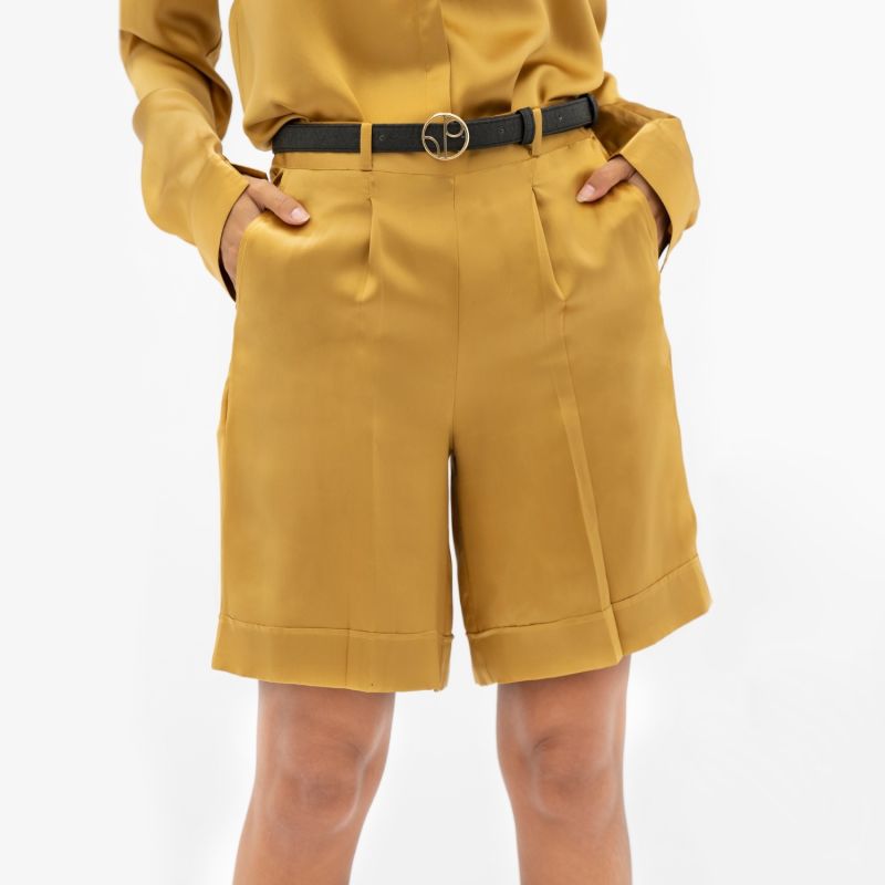 Manila Silk Tailored Shorts In Yellow Mimosa image