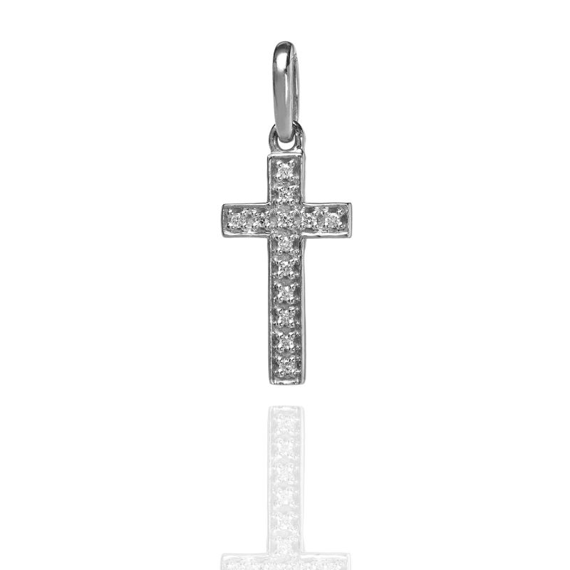 Diamond Studded Mm Cross Pendant White Gold image