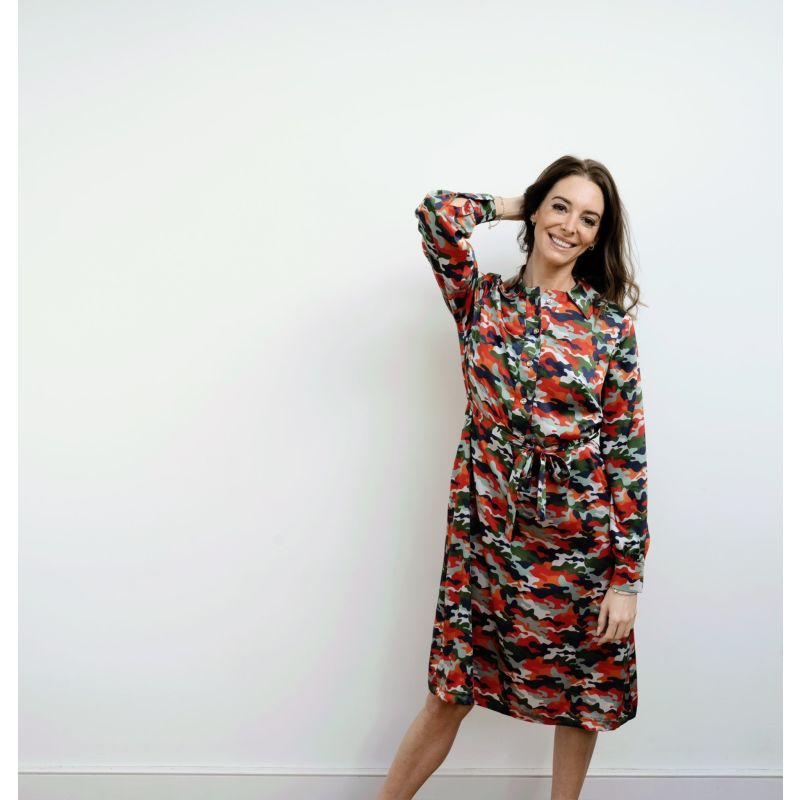 Elama Spritz Camouflage Print Long Sleeve Shirt Dress image