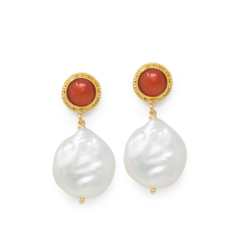 Red Coral & Keshi Pearl Earrings image