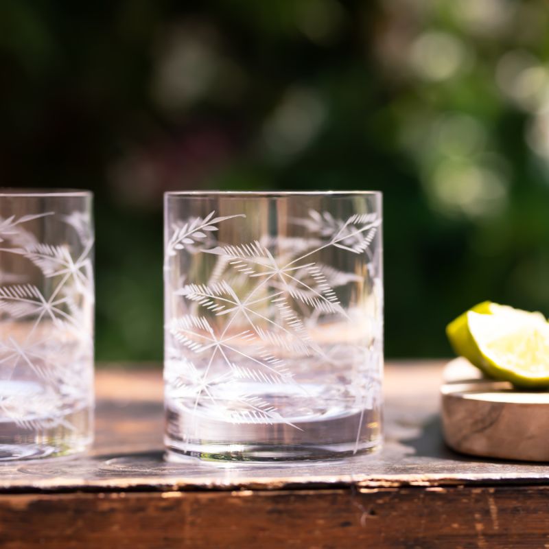 A Pair Of Whisky Glasses With Fern Design image