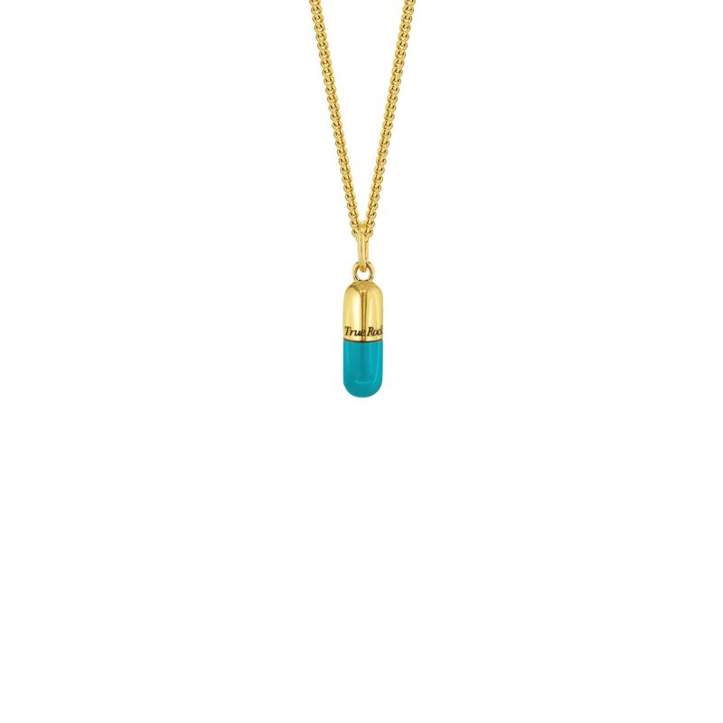 18K Gold Plated & Turquoise Enamel Mini Pill Pendant image