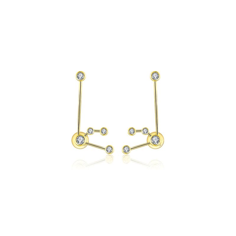 Aquarius Zodiac Constellation Earring 18K Yellow Gold & Diamond image