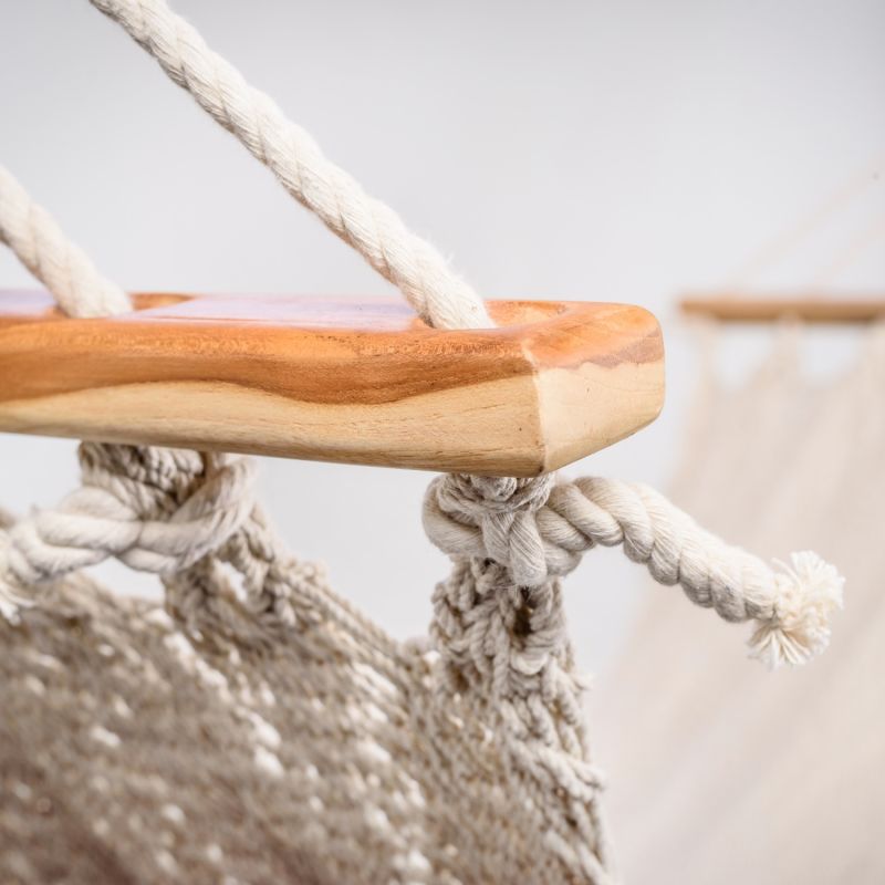 Boho Natural Cotton Hammock With Tassels & Wooden Bar image