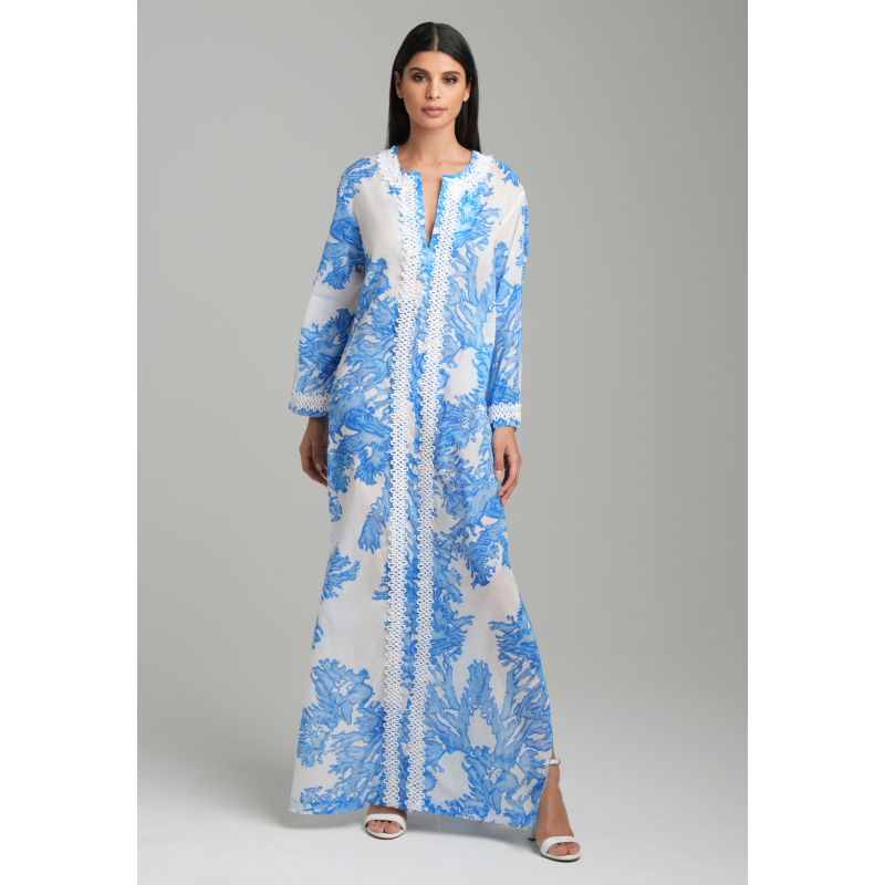 Titania Cotton Kaftan In Blue Coral image