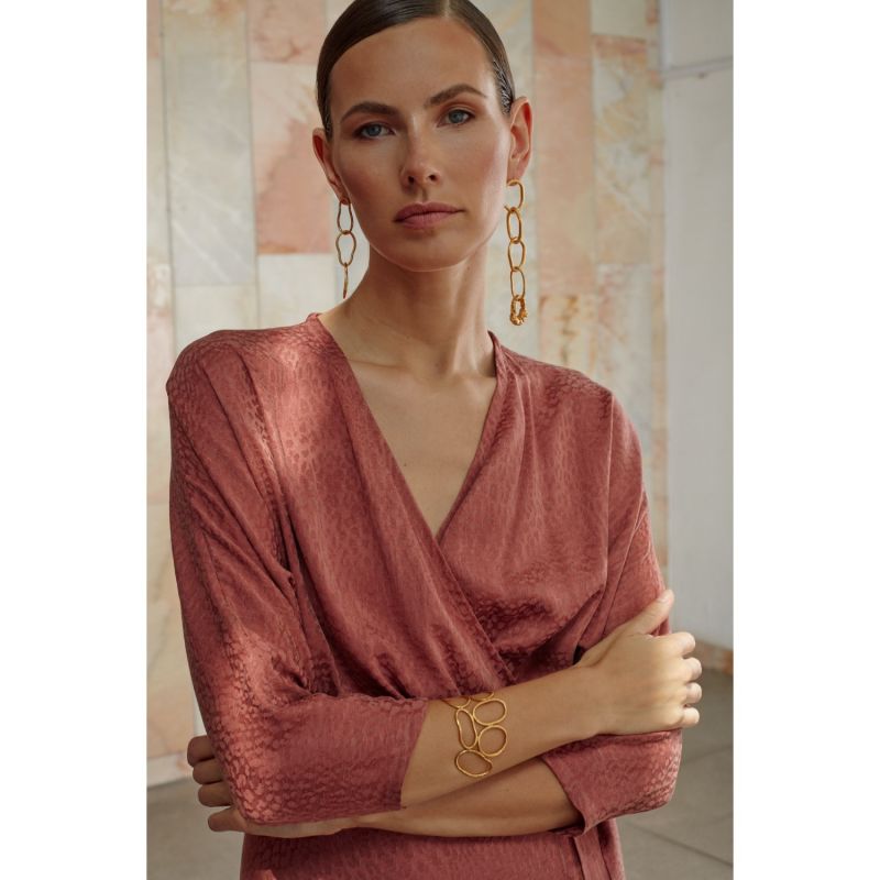 Cleo Terracotta Cupro Midi Wrap Work To Evening Dress image