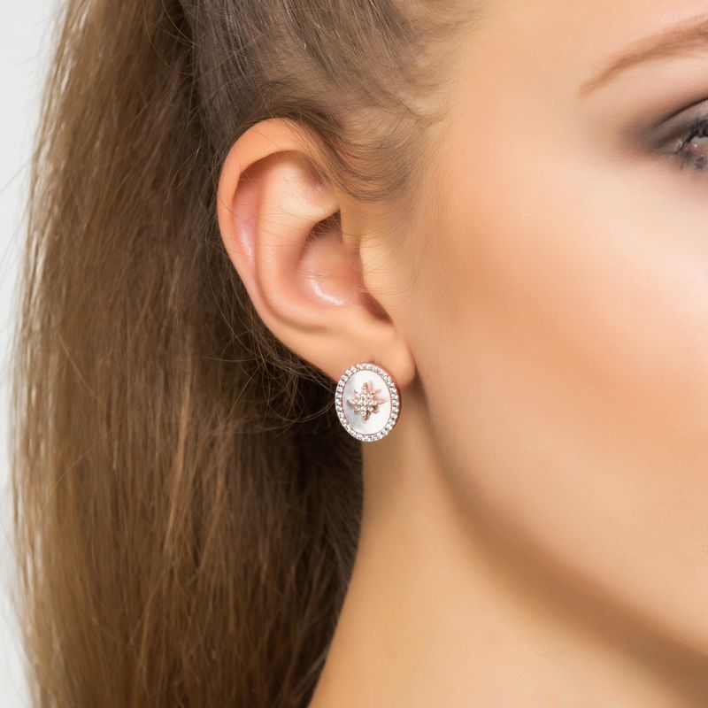 Starburst Oval Stud Earring White Mother Of Pearl Rosegold image