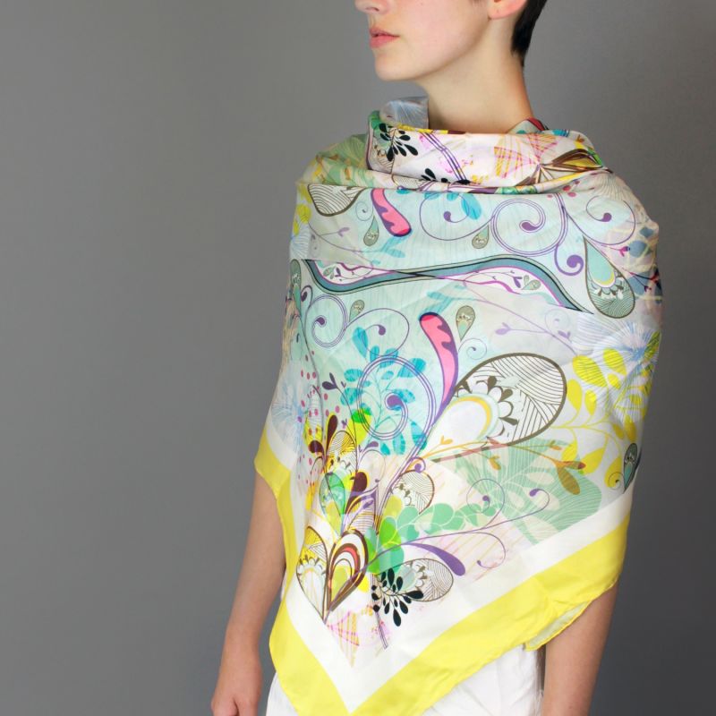 Silk Scarf In Yellow With Underwater Imagination image