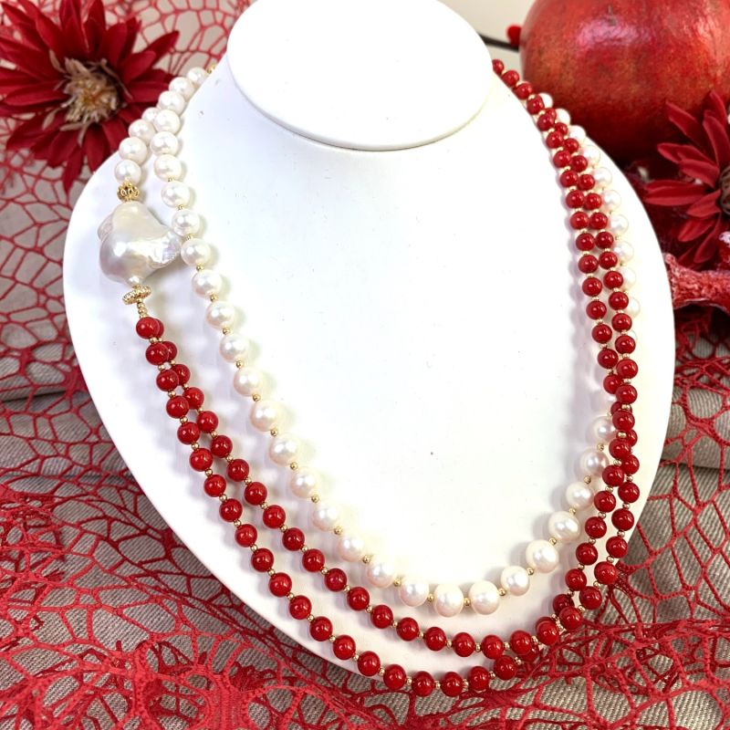 Red Coral & Freshwater Pearls Multi-Way Long Necklace image