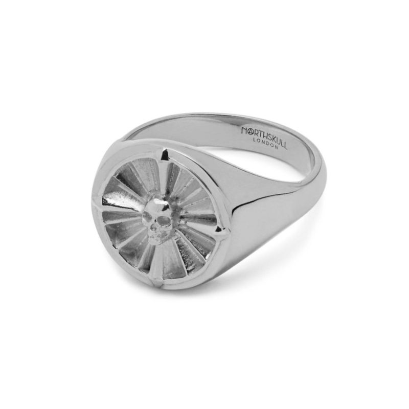 Atticus Skull Compass Pinky Ring In Silver image