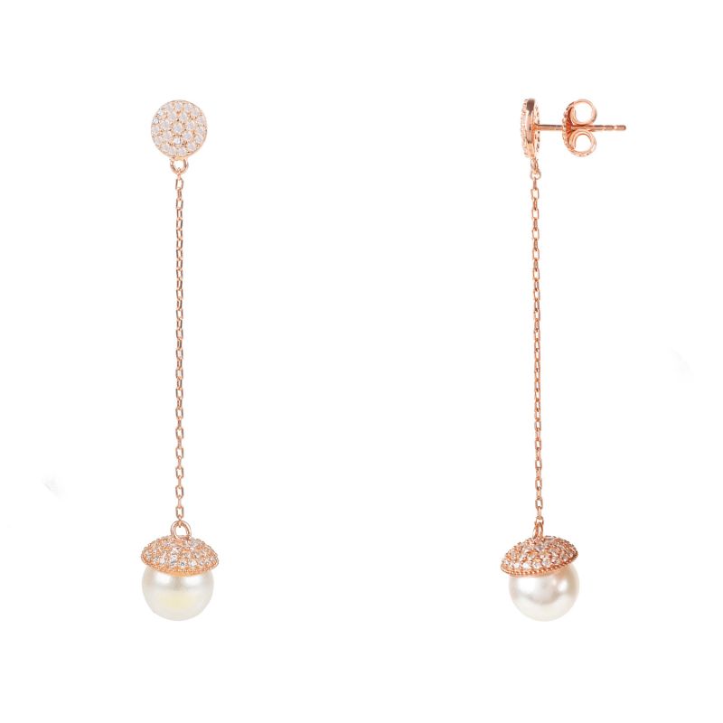 Pearl Long Drop Earrings Rosegold image