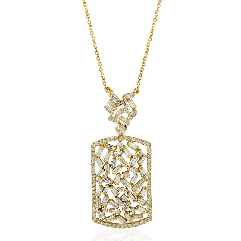 Baguette Diamond Solid Yellow Gold Necklace Jewelry image