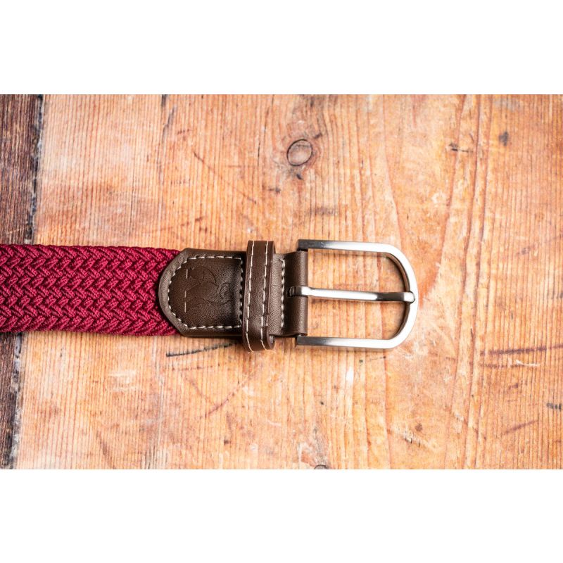 Burgundy braided elastic wool belt