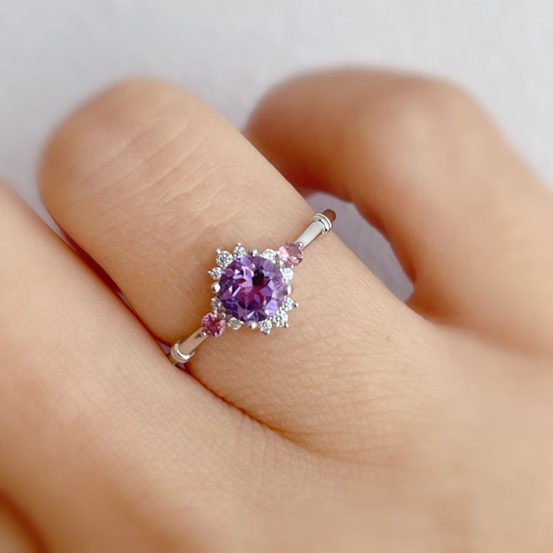 Ocean Rim Amethyst Pink Tourmaline Ring White Gold Vermeil image