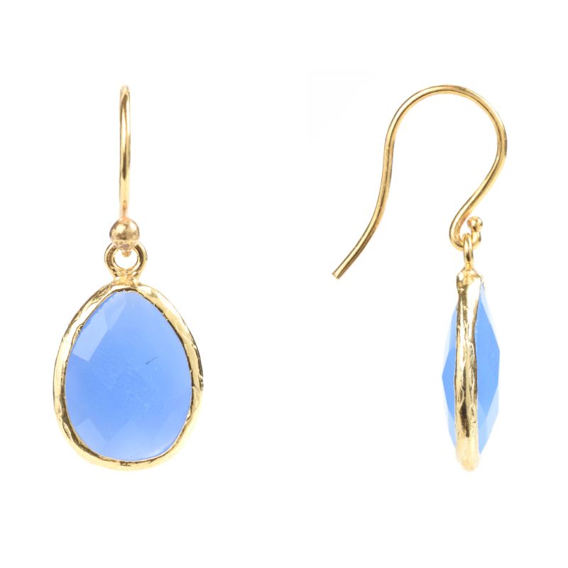 Petite Drop Earrings Dark Blue Chalcedony Gold image