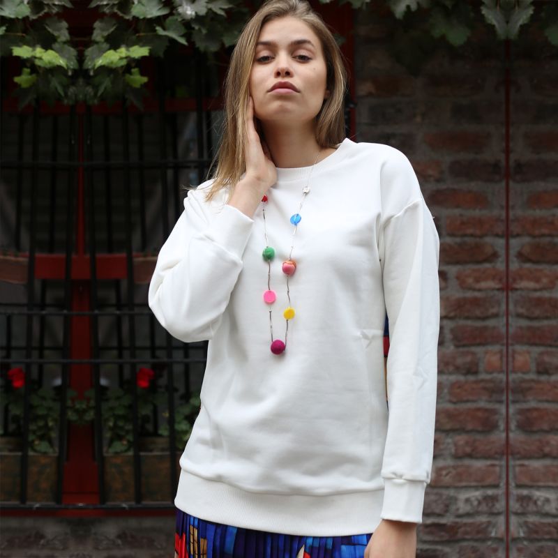 White Cotton Sweatshirt With House Pattern Print On The Back image