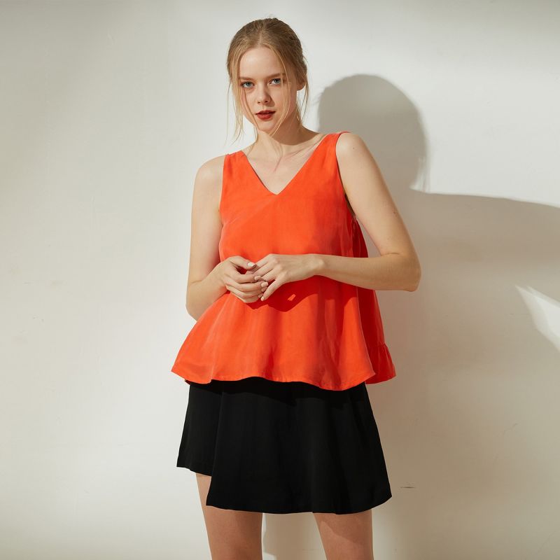 Hekate Cupro Tie Back Top In Tangerine Tango image