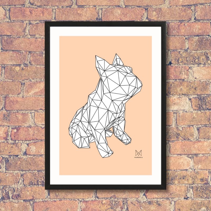 French Bulldog Geometric Print - Frank in White On Peach image