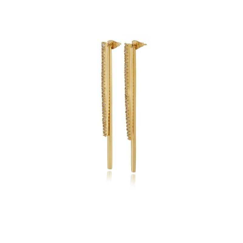 Gold Double Bar Diamond Earrings image