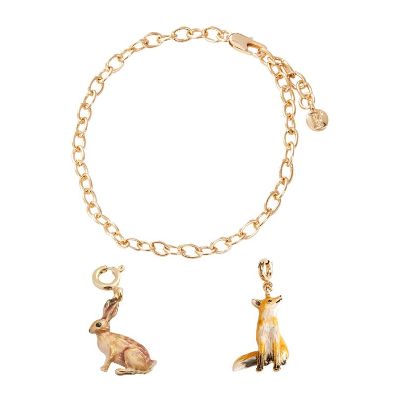 Fable Cable Chain Bracelet, Enamel Rabbit Charm, Enamel Fox Charm image