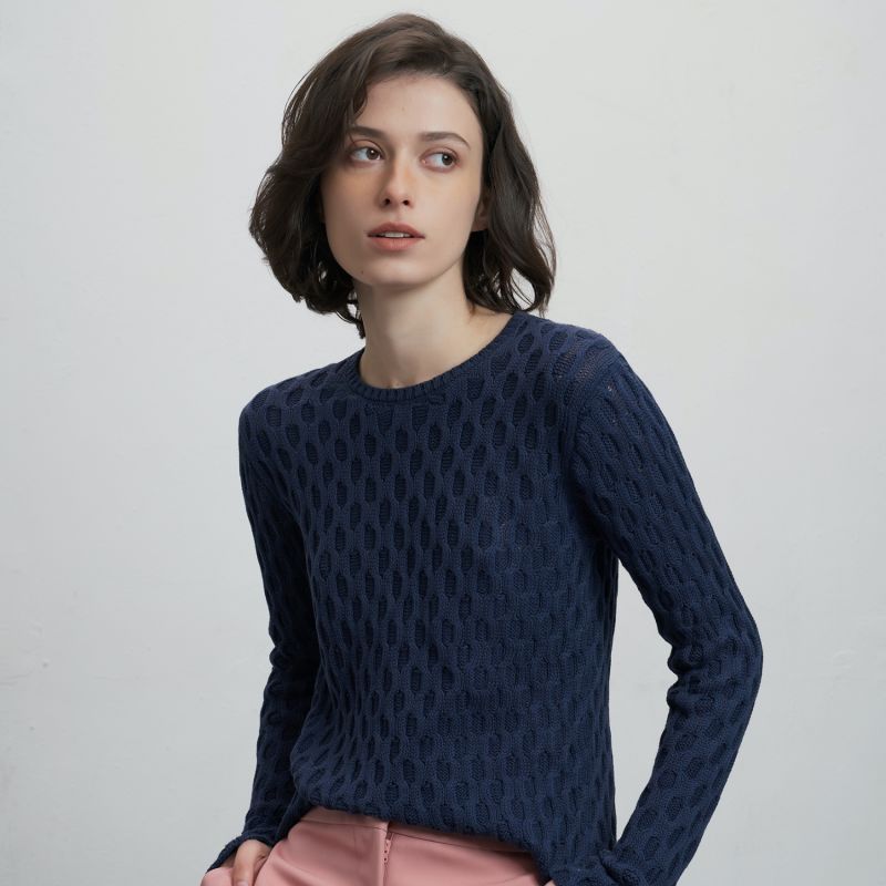 Cable Knit Cotton Sweater Navy Blue image