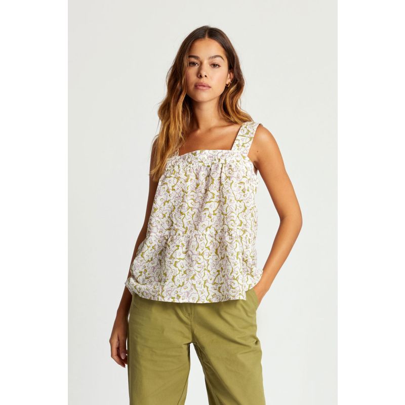 Caitlin Floral Print Organic Cotton Top - White image