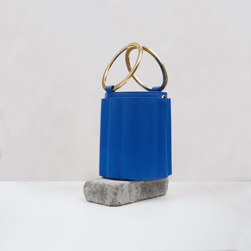 Water Metal Handle Small Bucket Bag - Royal Blue image