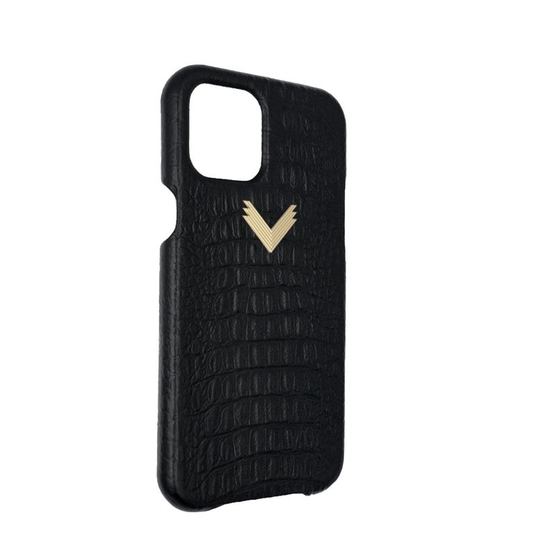 Calf Leather Phone Case, Alligator Texture, Gold - Mystery Black image