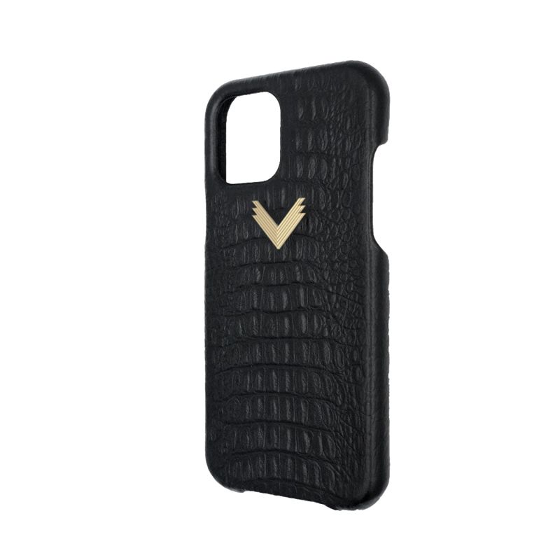 Calf Leather Phone Case, Alligator Texture, Gold - Mystery Black image