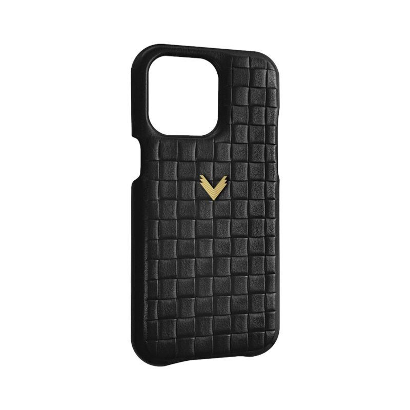 Calf Leather Phone Case, Quattro Texture, Gold - Black image