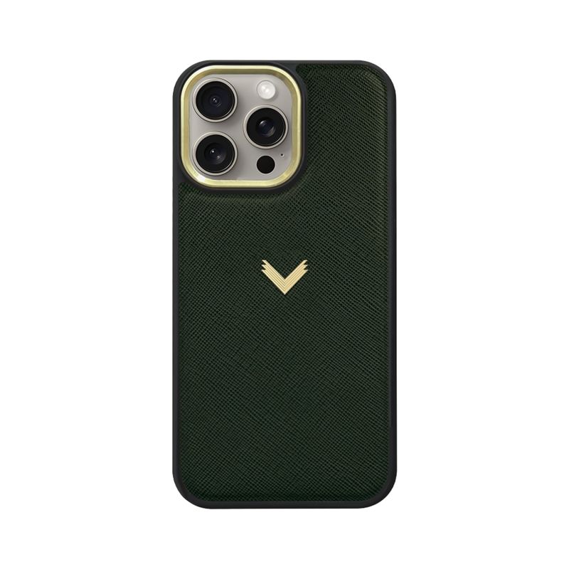 Calf Leather Phone Case, Saffiano Texture, Gold - Avocado image