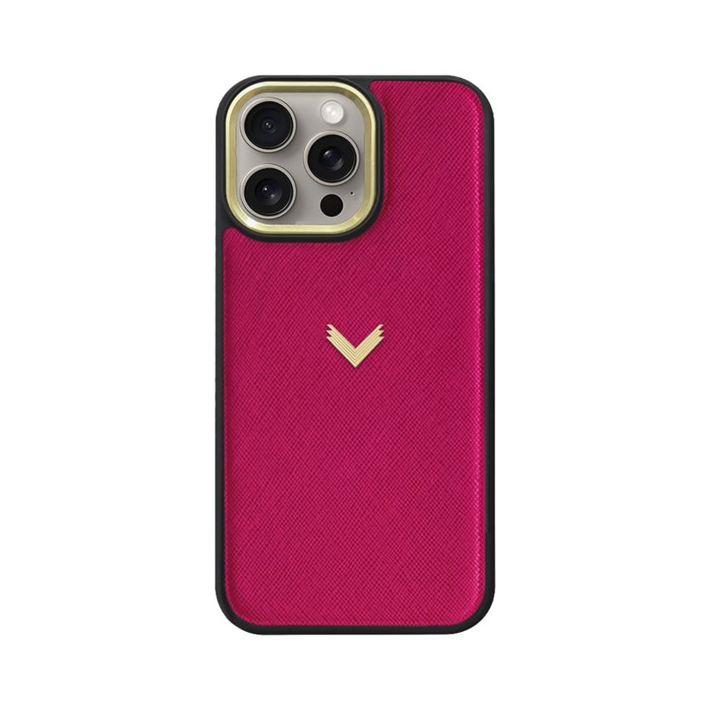 Calf Leather Phone Case, Saffiano Texture, Gold - Rhubarb image