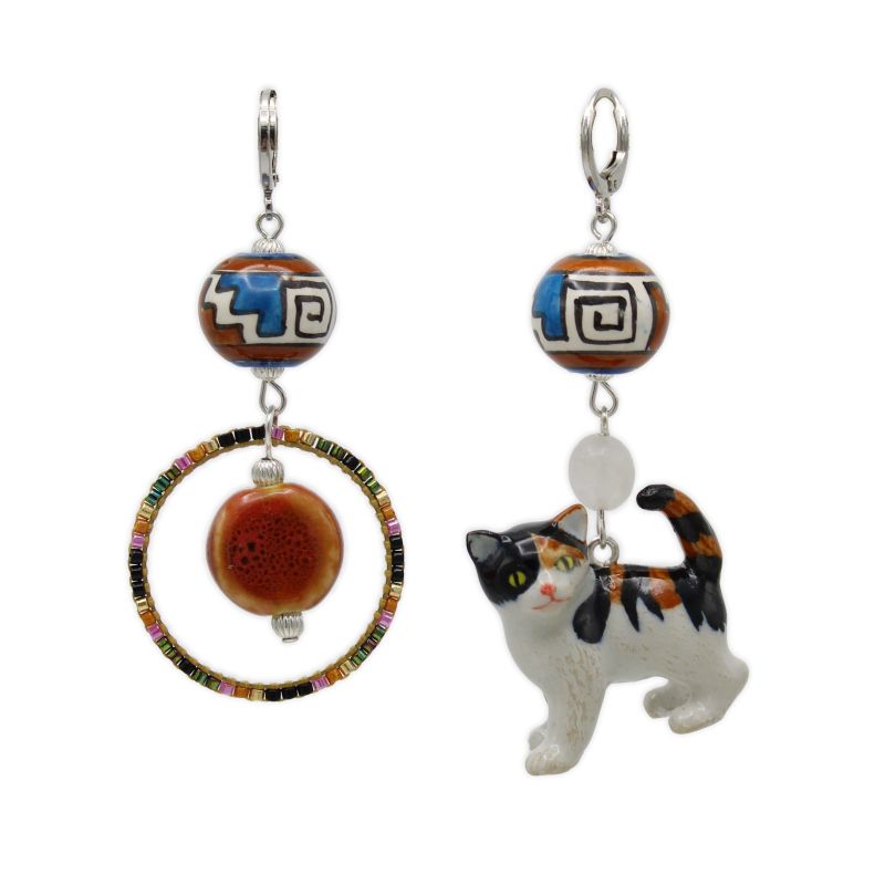 Calico Cat  Silver Earrings image