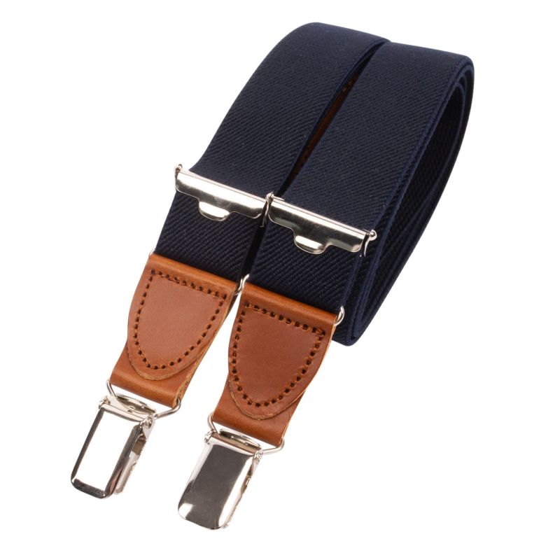 Camel Leather Navy Blue Skinny Braces image