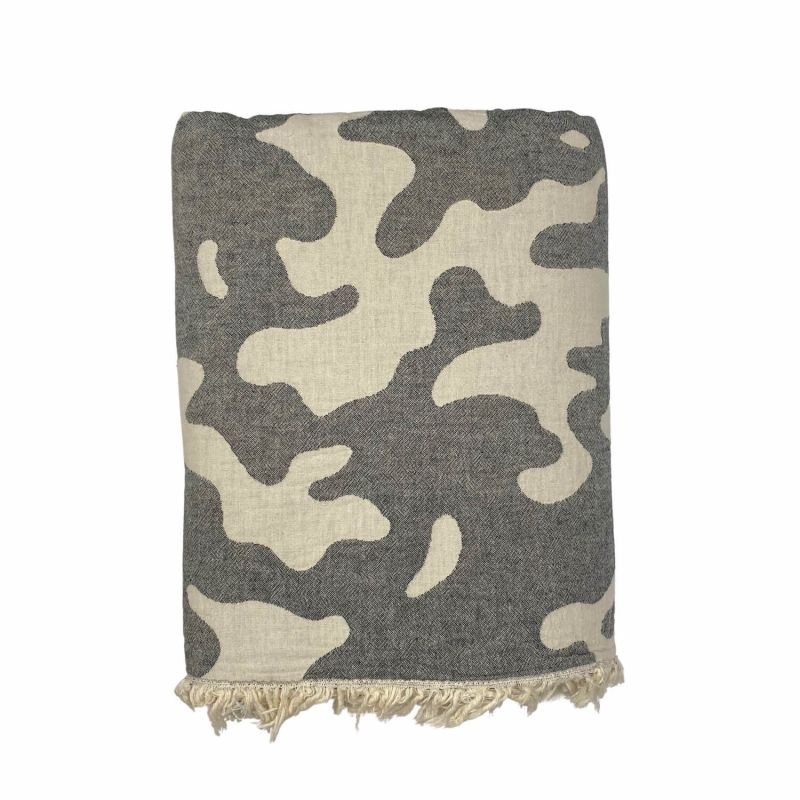 Camo Fleece Lined Throw - Charcoal / Ecru image