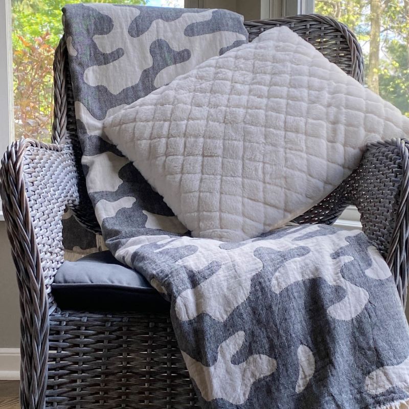 Camo Fleece Lined Throw - Charcoal / Ecru image