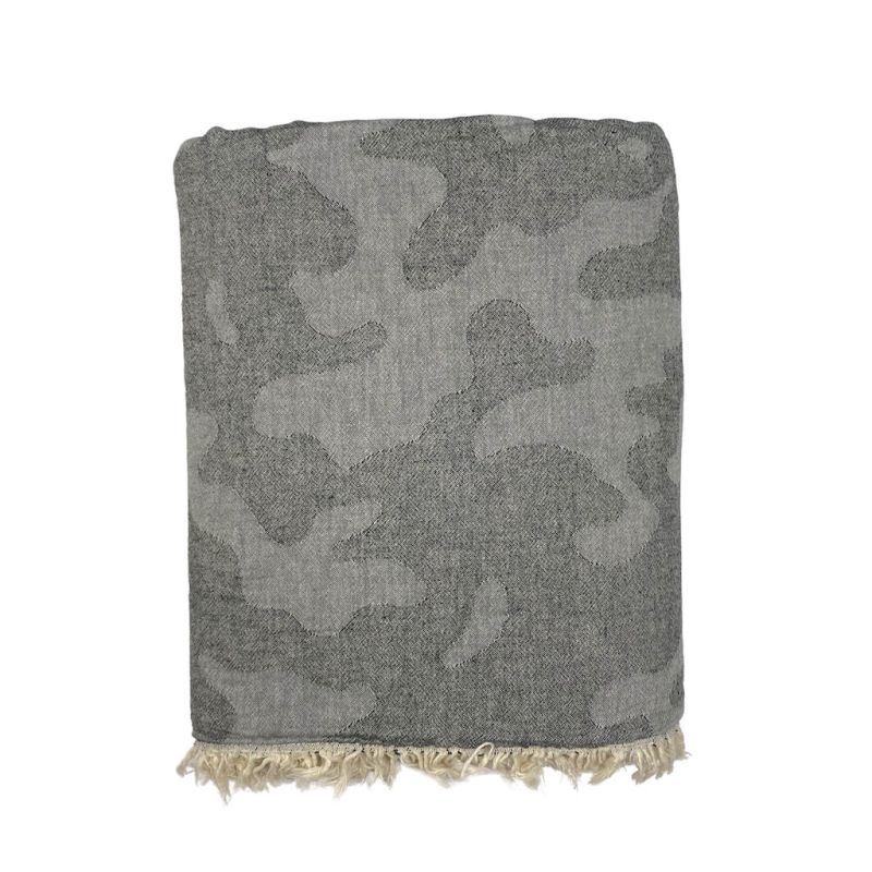 Camo Fleece Lined Throw - Charcoal / Grey image