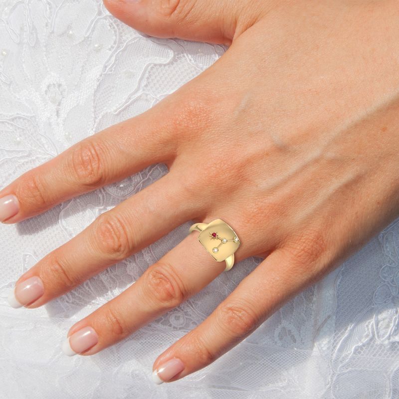 Cancer Crab Constellation Signet Ring In 14 Kt Yellow Gold Vermeil image