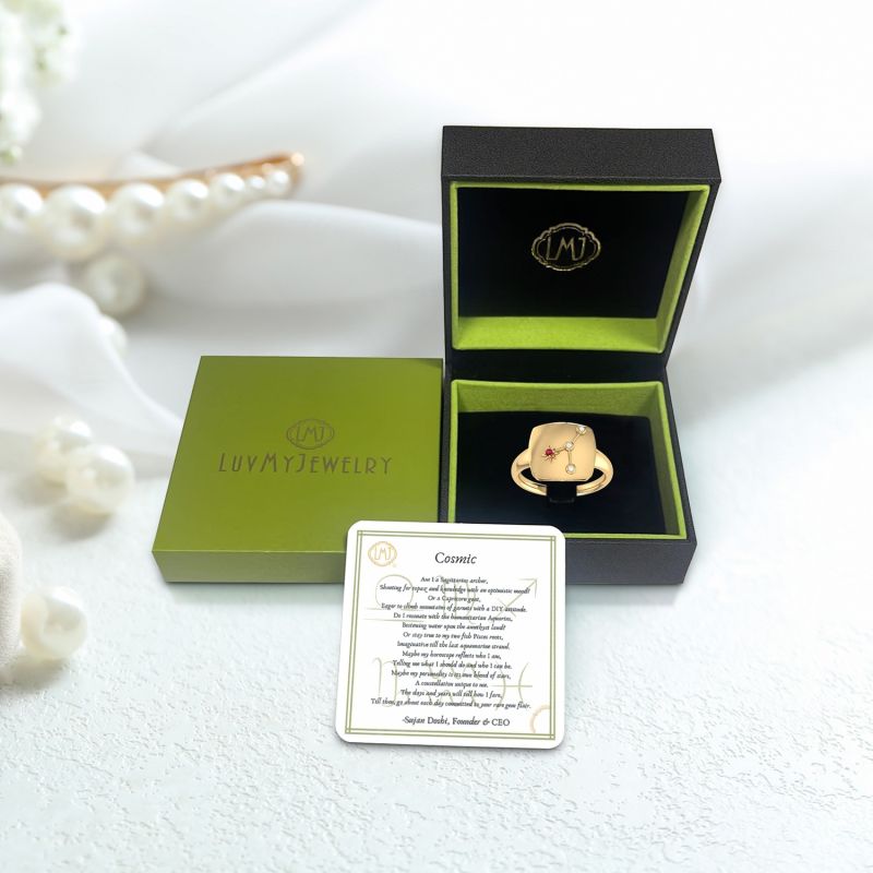 Cancer Crab Constellation Signet Ring In 14 Kt Yellow Gold Vermeil image