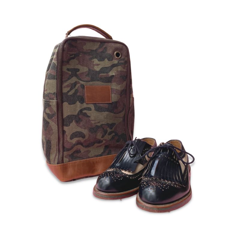 Canvas & Leather Trim Golf / Football Boot Bag Green Camo VIDA VIDA