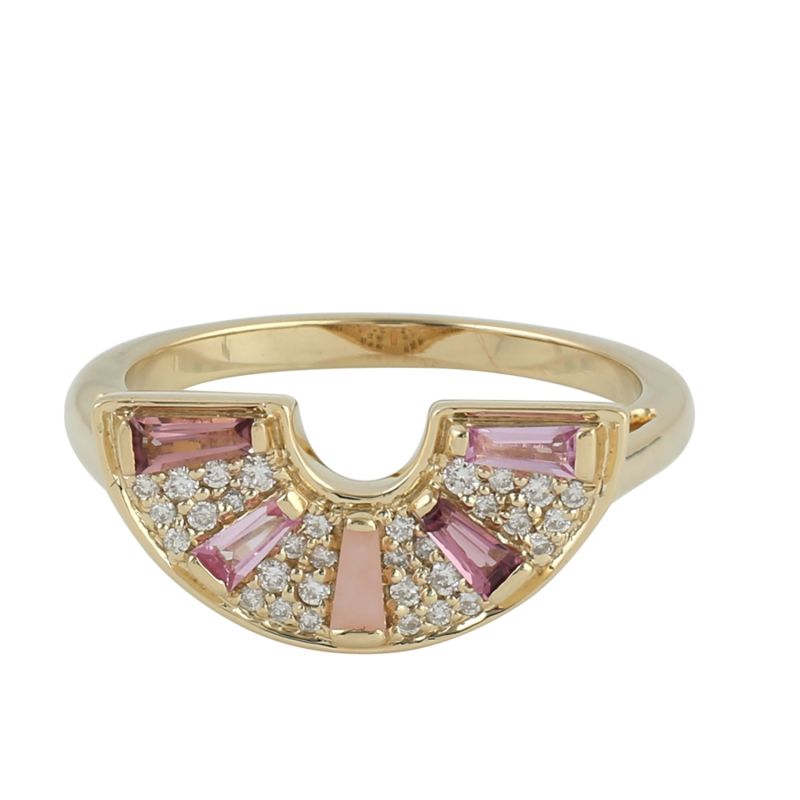 18k Gold Natural Diamond Sapphire Rhodolite Tourmaline Opal Cocktail Ring Handmade Jewelry image
