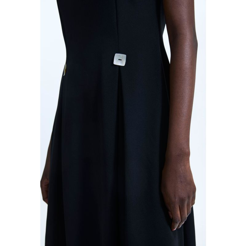 Cap Sleeve Button Midi Dress Black image