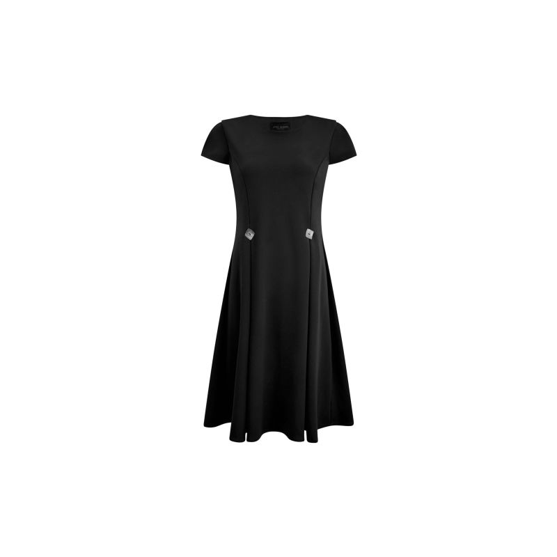 Cap Sleeve Button Midi Dress Black image