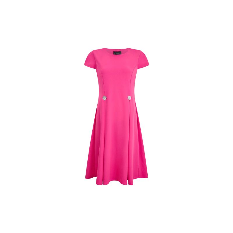 Cap Sleeve Button Midi Dress Fuchsia image